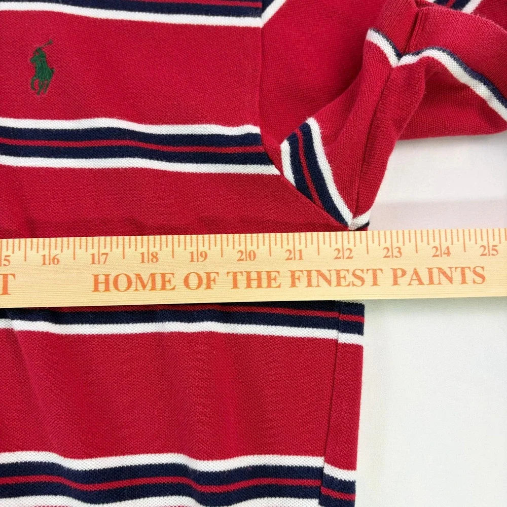 Polo Ralph Lauren Striped Polo Shirt Mens Large Red Navy White Pique Cotton L